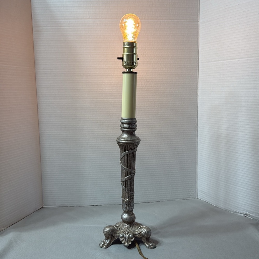 Vintage Excelsior Cast Metal Silver Table Lamp Ornate Base 18” Tall Works